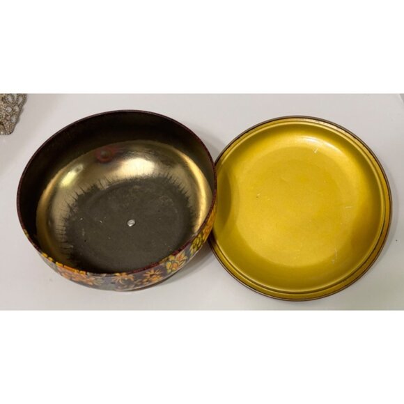 Daher Biscuit/Cookie Tin Made in England Floral Brass Finial MCM Orange - Picture 3 of 9